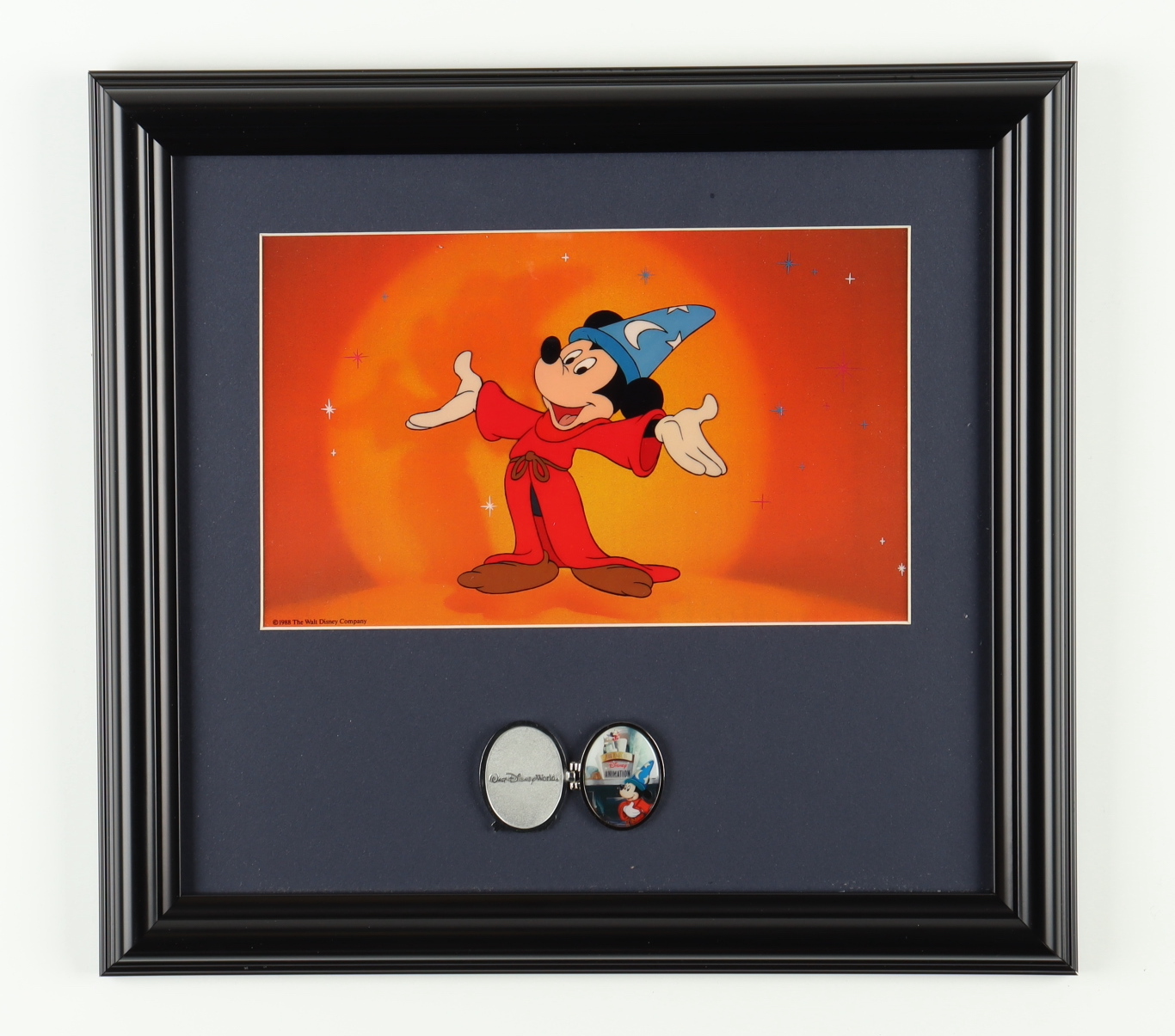 Mickey Mouse "The Sorcerer's Apprentice" 13x14 Custom Framed Animation Cel Display with Mickey Mouse Pin at PristineAuction.com Mickey Mouse "The Sorcerer's Apprentice" 13x14 Custom Framed Animation Cel Display with Mickey Mouse Pin at PristineAuction.com