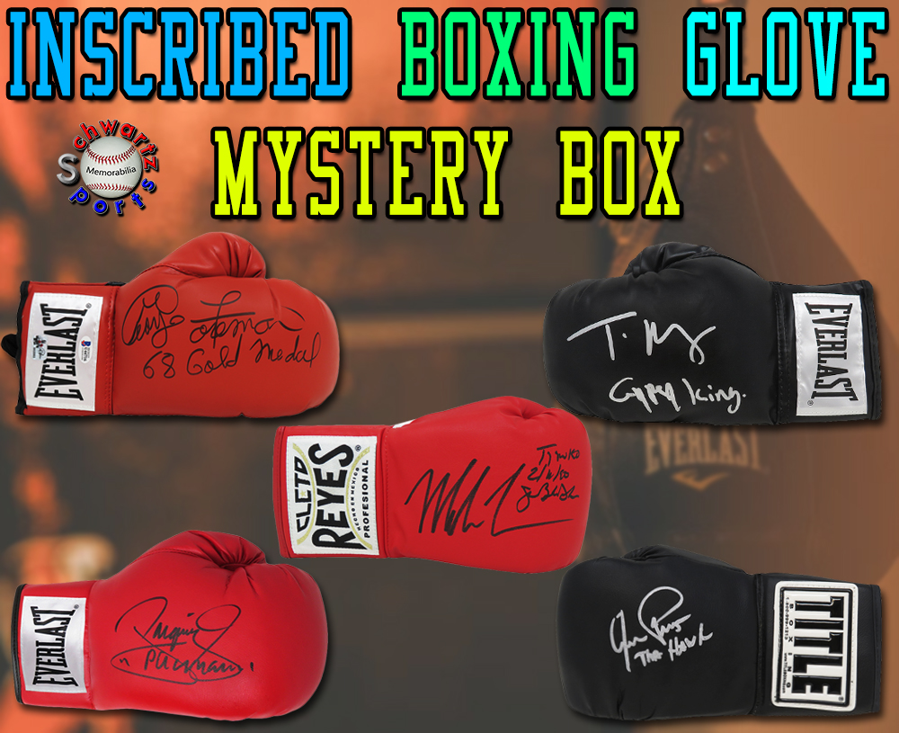 Schwartz Sports INSCRIBED & Signed Boxing Glove Mystery Box - Series 9 (Limited to 75) at PristineAuction.com Schwartz Sports INSCRIBED & Signed Boxing Glove Mystery Box - Series 9 (Limited to 75) at PristineAuction.com