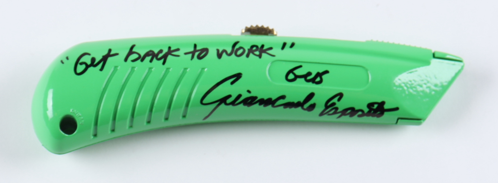 Giancarlo Esposito Signed "Breaking Bad" Box Cutter Inscribed "Get Back To Work" & "Gus" (JSA) at PristineAuction.com Giancarlo Esposito Signed "Breaking Bad" Box Cutter Inscribed "Get Back To Work" & "Gus" (JSA) at PristineAuction.com