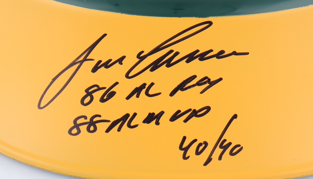 Jose Canseco Signed Athletics Full-Size Batting Helmet Inscribed "86 AL ROY," "88 AL MVP," & "40/40" (Beckett) at PristineAuction.com Jose Canseco Signed Athletics Full-Size Batting Helmet Inscribed "86 AL ROY," "88 AL MVP," & "40/40" (Beckett) at PristineAuction.com