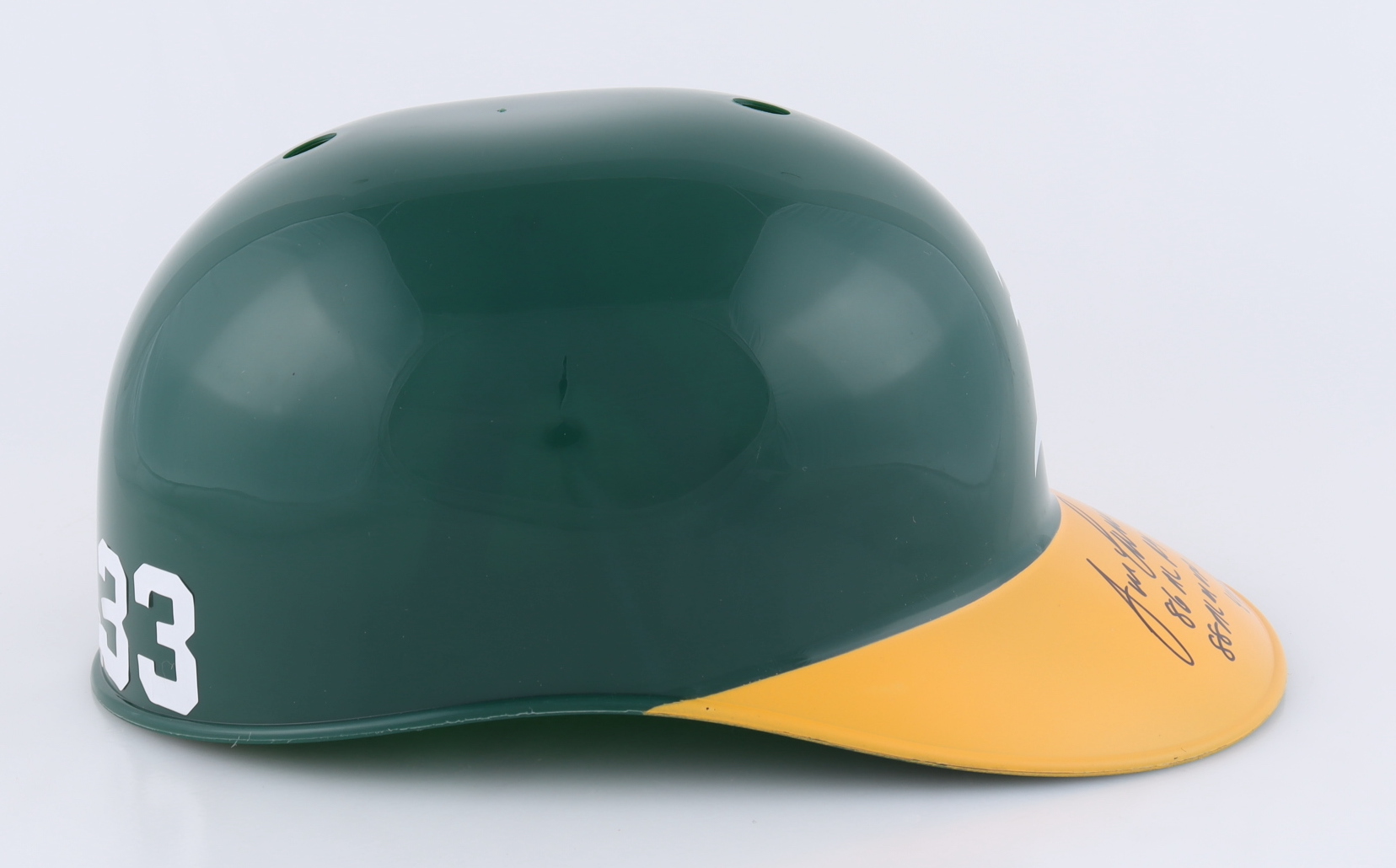 Jose Canseco Signed Athletics Full-Size Batting Helmet Inscribed "86 AL ROY," "88 AL MVP," & "40/40" (Beckett) at PristineAuction.com Jose Canseco Signed Athletics Full-Size Batting Helmet Inscribed "86 AL ROY," "88 AL MVP," & "40/40" (Beckett) at PristineAuction.com