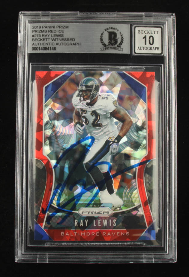 Ray Lewis Signed 2019 Topps Panini Prizms Red Ice #273 (BGS) at PristineAuction.com Ray Lewis Signed 2019 Topps Panini Prizms Red Ice #273 (BGS) at PristineAuction.com