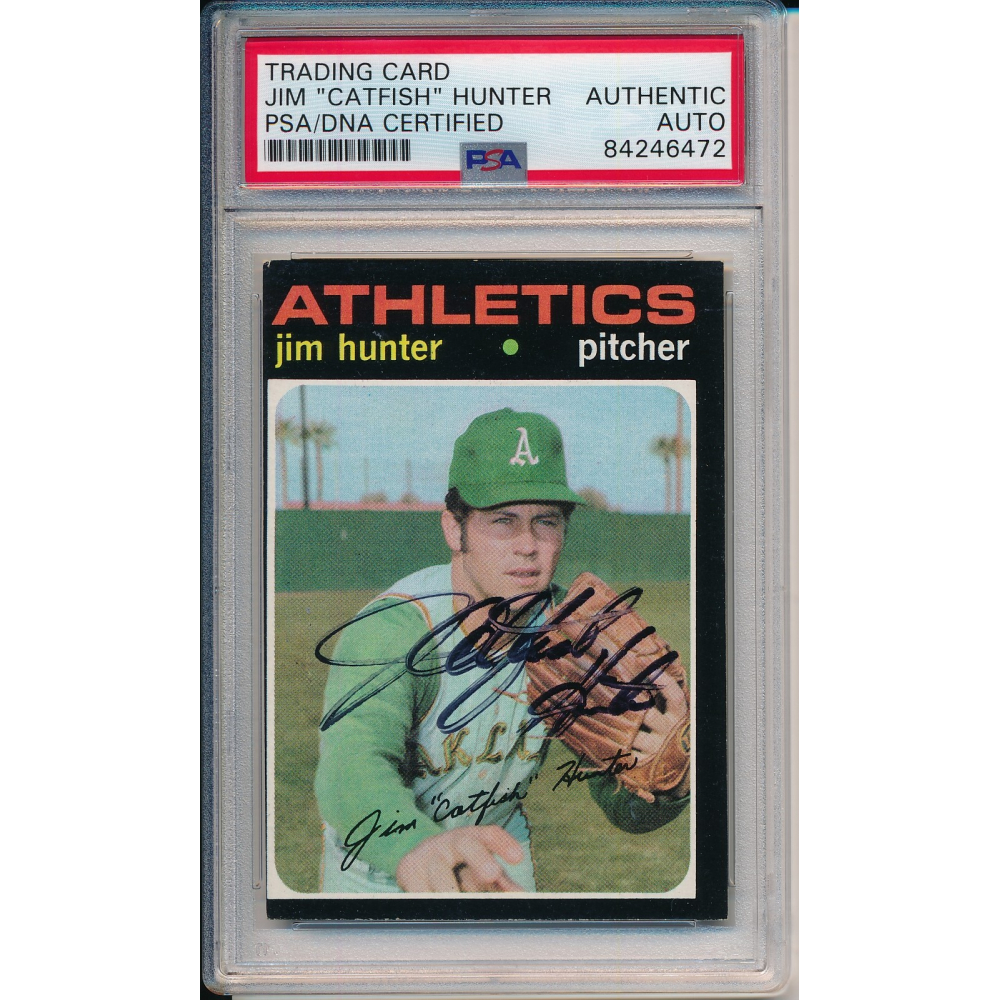 Jim "Catfish" Hunter Signed 1971 Topps 45 Baseball Card (PSA