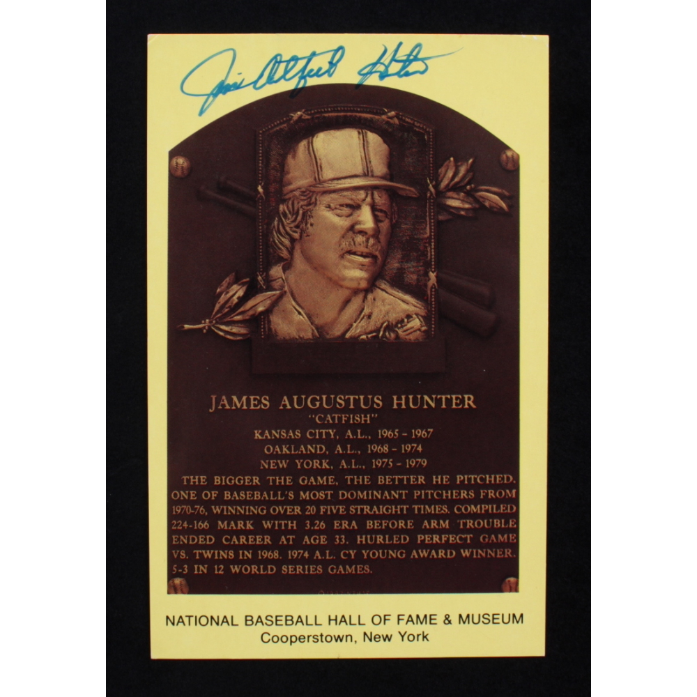 James "Catfish" Hunter Signed Hall of Fame Postcard (PSA) Pristine