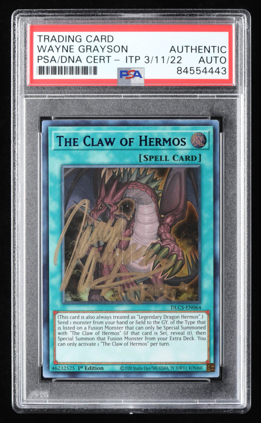 Wayne Grayson Signed The Claw of Hermos 2020 Yugioh Dragons of Legend (Blue) Inscribed "Joey" (PSA) at PristineAuction.com Wayne Grayson Signed The Claw of Hermos 2020 Yugioh Dragons of Legend (Blue) Inscribed "Joey" (PSA) at PristineAuction.com