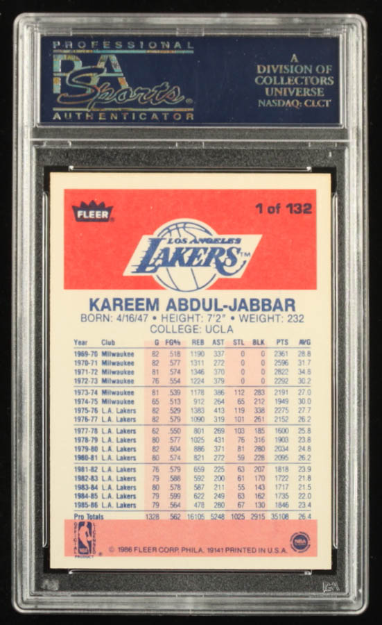 Kareem Abdul-Jabbar 1986-87 Fleer #1 (PSA 9) at PristineAuction.com Kareem Abdul-Jabbar 1986-87 Fleer #1 (PSA 9) at PristineAuction.com