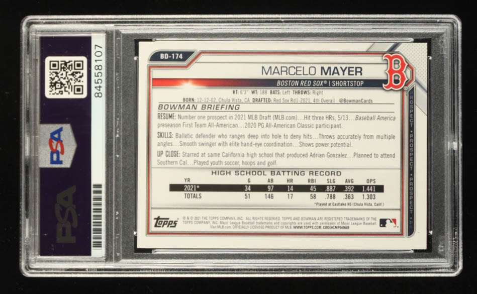 Marcelo Mayer Signed 2021 Bowman Draft #BD174 (PSA) at PristineAuction.com Marcelo Mayer Signed 2021 Bowman Draft #BD174 (PSA) at PristineAuction.com