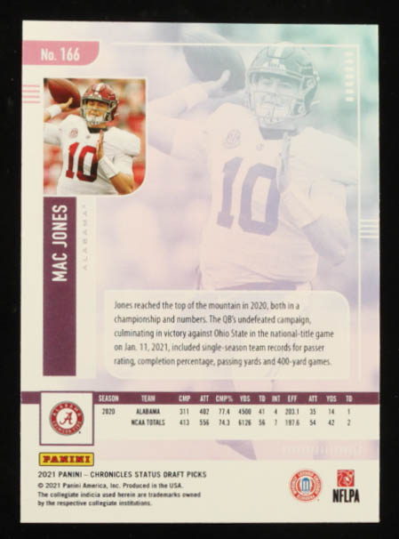Mac Jones 2021 Panini Chronicles Draft Picks Status Green #166 RC at PristineAuction.com Mac Jones 2021 Panini Chronicles Draft Picks Status Green #166 RC at PristineAuction.com