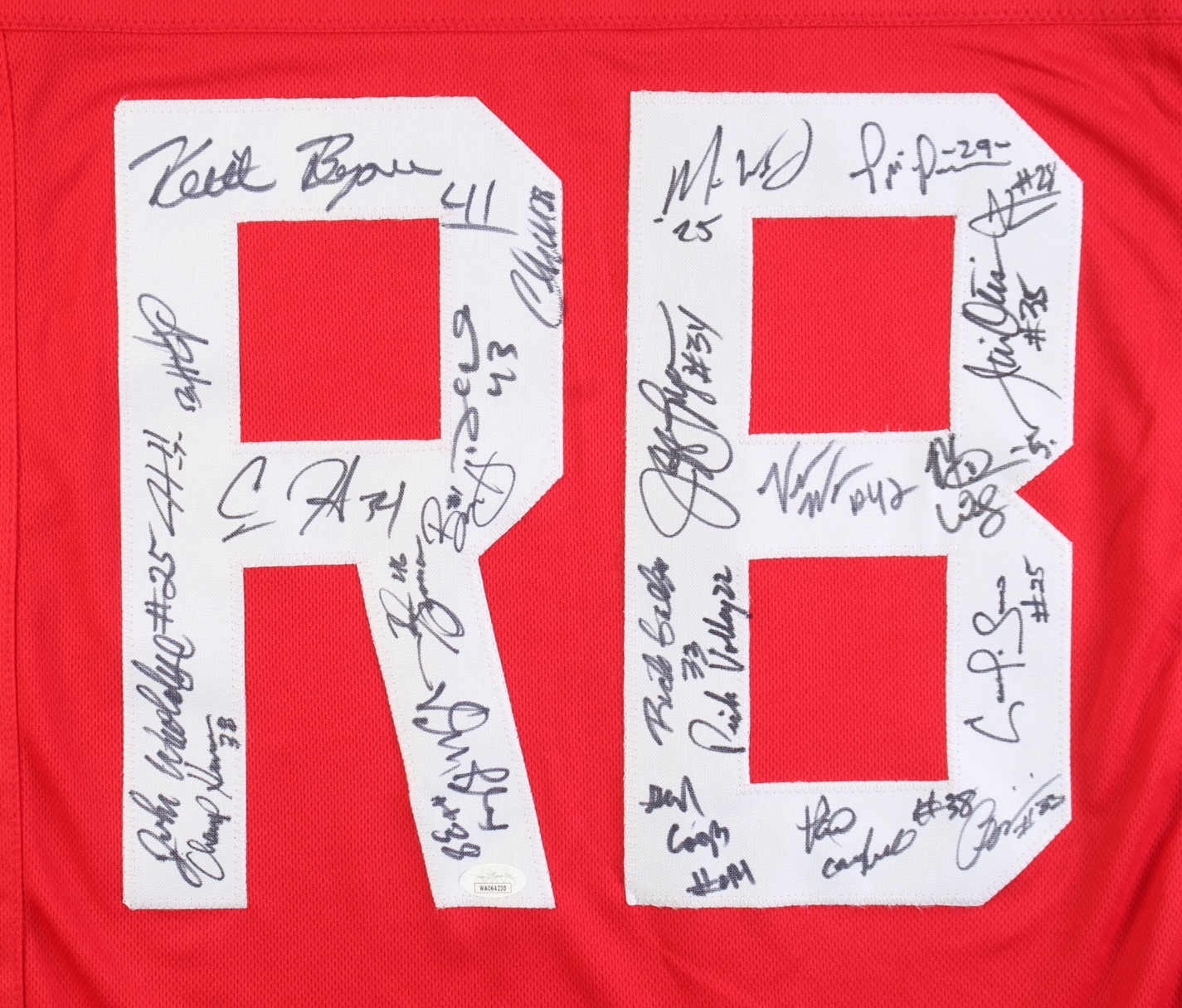 Running Backs Jersey Signed by (23) With Tim Spencer, Jeff Logan, Derek Combs (JSA) at PristineAuction.com Running Backs Jersey Signed by (23) With Tim Spencer, Jeff Logan, Derek Combs (JSA) at PristineAuction.com