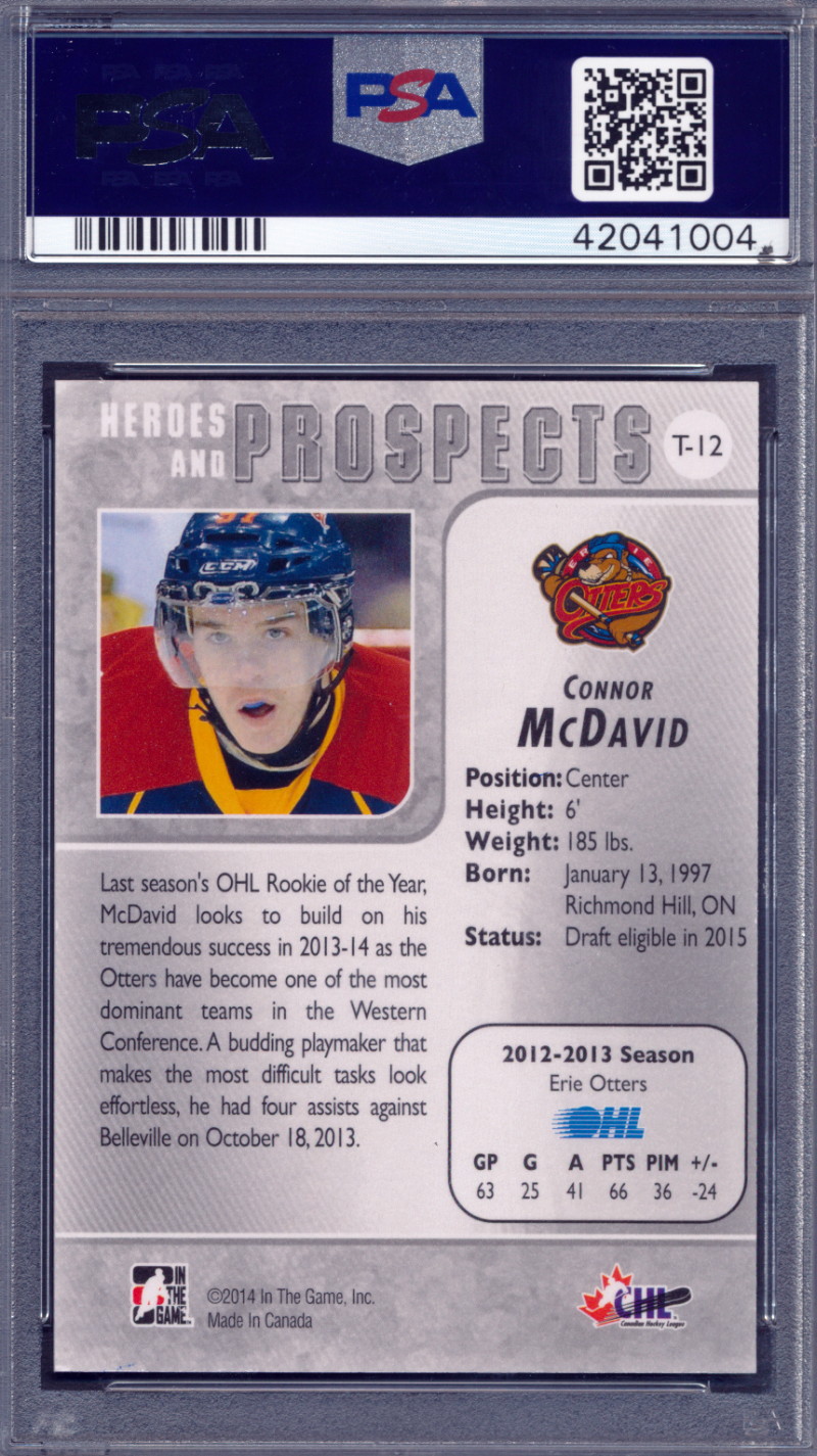 Connor McDavid Signed 2013-14 ITG Heroes and Prospects Tenth Anniversary Tribute #T12 (PSA) at PristineAuction.com Connor McDavid Signed 2013-14 ITG Heroes and Prospects Tenth Anniversary Tribute #T12 (PSA) at PristineAuction.com