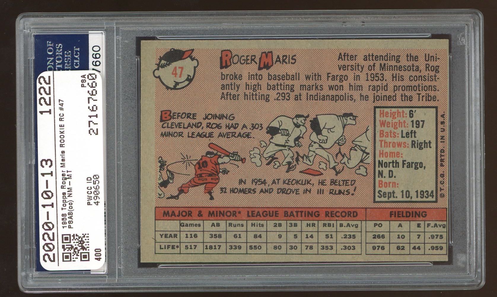 Roger Maris 1958 Topps #47 RC (PSA 8) (OC) at PristineAuction.com Roger Maris 1958 Topps #47 RC (PSA 8) (OC) at PristineAuction.com