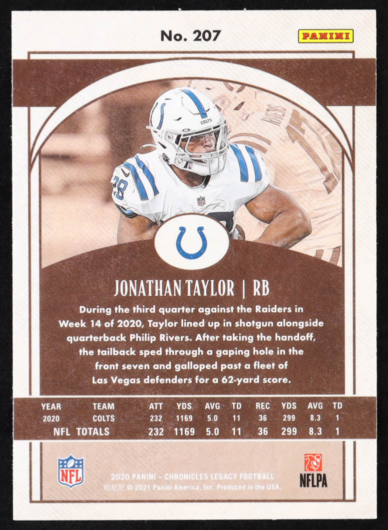 Jonathan Taylor 2020 Panini Legacy #207 CHRONICLES RC at PristineAuction.com Jonathan Taylor 2020 Panini Legacy #207 CHRONICLES RC at PristineAuction.com