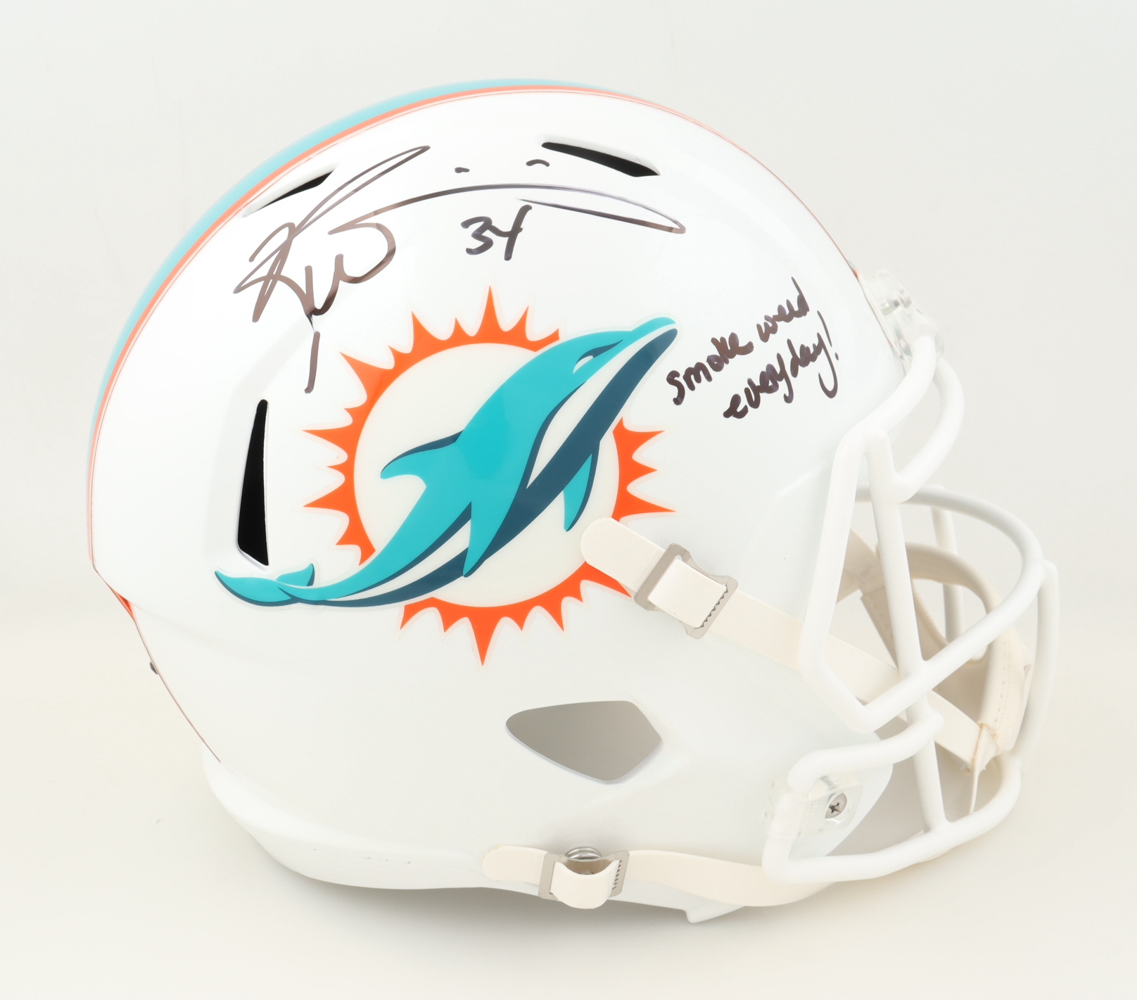 Ricky Williams Signed Dolphins Full-Size Speed Helmet Inscribed "Smoke Weed Everyday!" (JSA) at PristineAuction.com Ricky Williams Signed Dolphins Full-Size Speed Helmet Inscribed "Smoke Weed Everyday!" (JSA) at PristineAuction.com