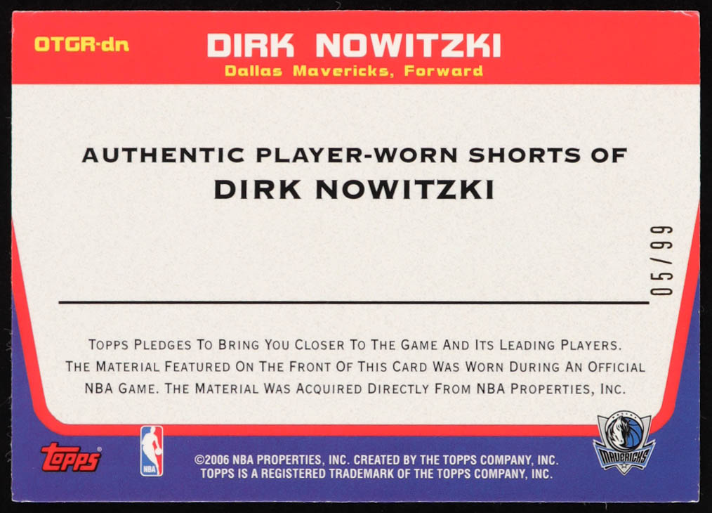 Dirk Nowitzki 2006-07 Topps Own the Game Relics Black #DN #5/99 at PristineAuction.com Dirk Nowitzki 2006-07 Topps Own the Game Relics Black #DN #5/99 at PristineAuction.com
