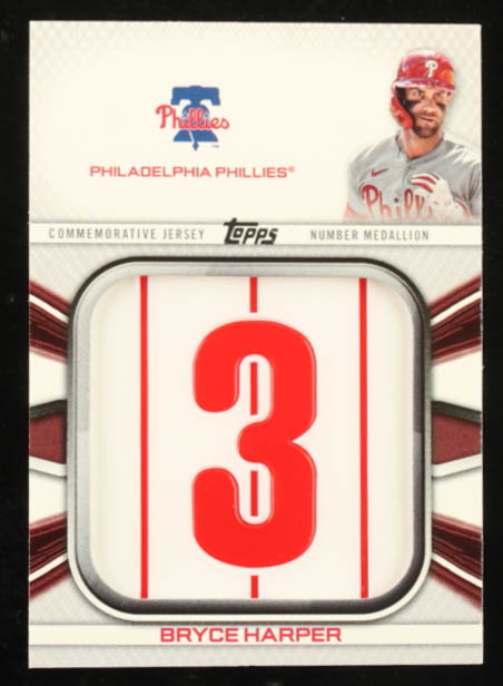 Bryce Harper 2022 Topps Commemorative Player Jersey Number Medallions #JNMBH at PristineAuction.com Bryce Harper 2022 Topps Commemorative Player Jersey Number Medallions #JNMBH at PristineAuction.com