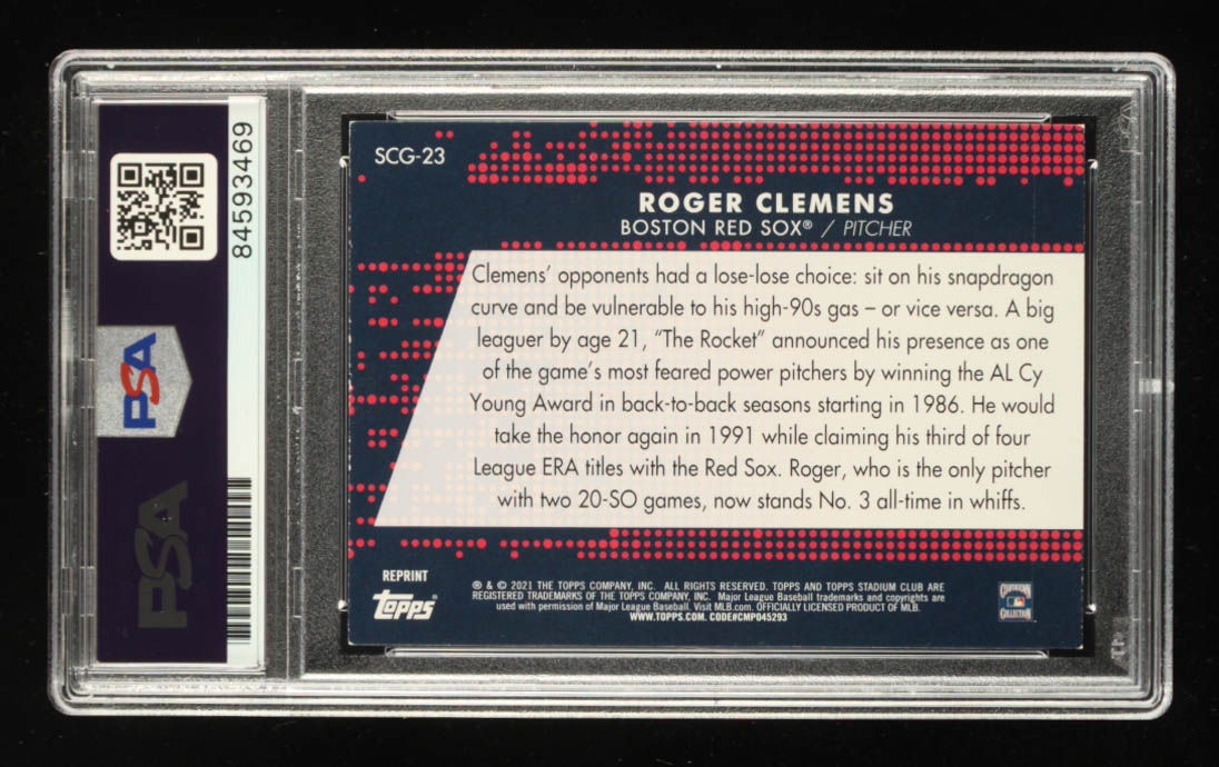 Roger Clemens Signed 2021 Stadium Club Greats #SCG23 (PSA) at PristineAuction.com Roger Clemens Signed 2021 Stadium Club Greats #SCG23 (PSA) at PristineAuction.com