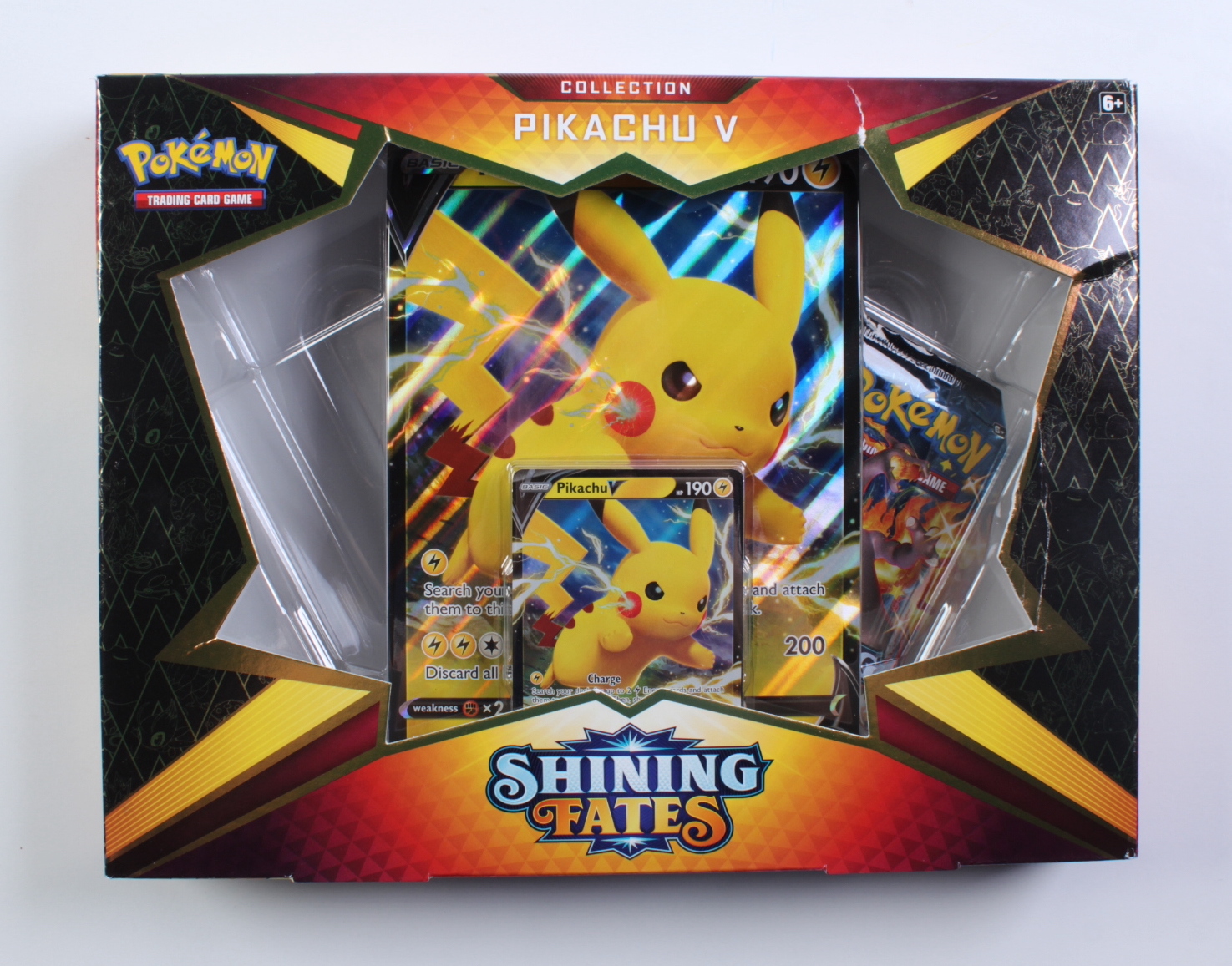 Pokemon TCG: Shining Fates Pikachu V Box with (4) Booster Packs at PristineAuction.com Pokemon TCG: Shining Fates Pikachu V Box with (4) Booster Packs at PristineAuction.com