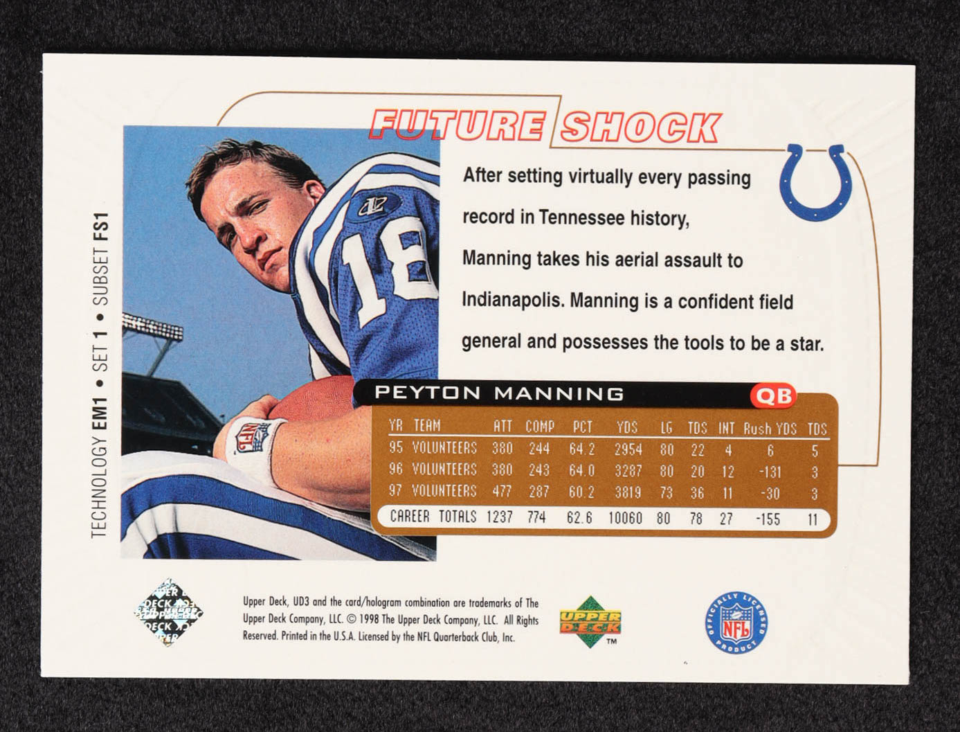 Peyton Manning 1998 UD3 #1 FE RC at PristineAuction.com Peyton Manning 1998 UD3 #1 FE RC at PristineAuction.com