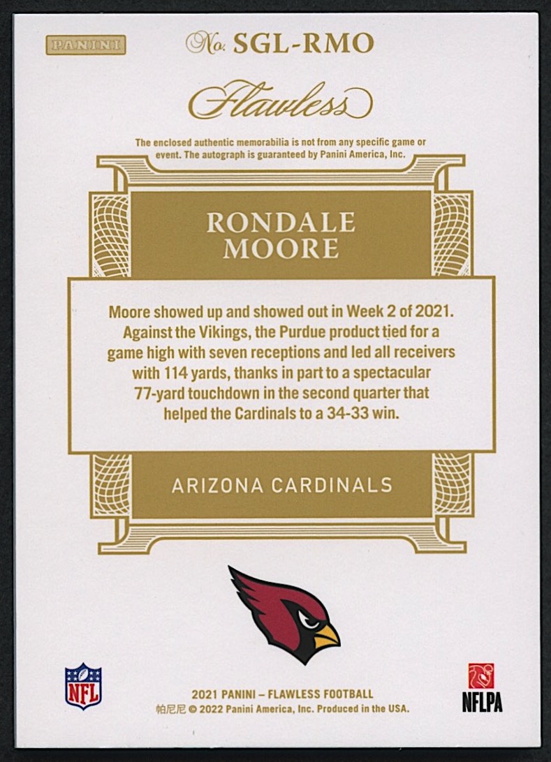 Rondale Moore 2021 Panini Flawless Signature Gloves Ruby #16 RC #15/15 at PristineAuction.com Rondale Moore 2021 Panini Flawless Signature Gloves Ruby #16 RC #15/15 at PristineAuction.com