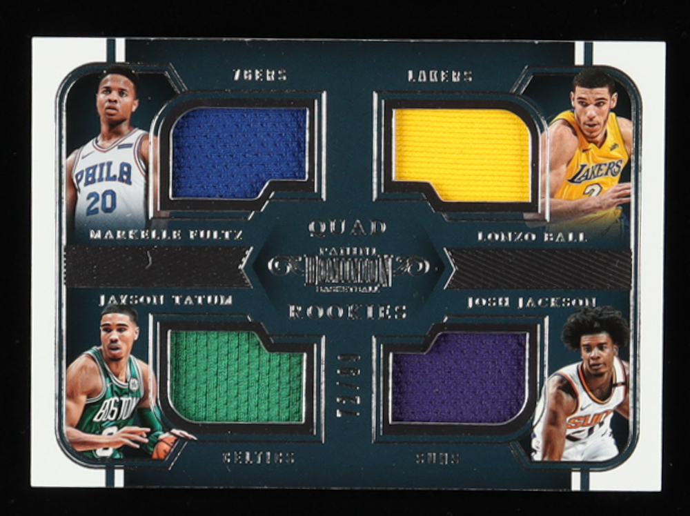 2017-18 Panini Dominion Quad Rookies Materials #1 Jayson Tatum / Lonzo Ball / Josh Jackson / Markelle Fultz #72/99
