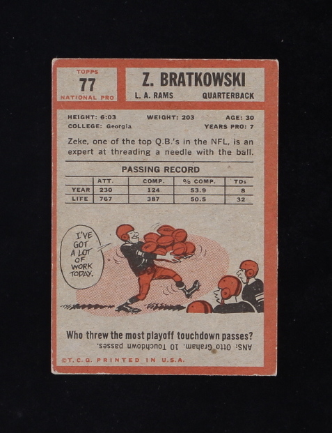 Zeke Bratkowski 1962 Topps #77 SP at PristineAuction.com Zeke Bratkowski 1962 Topps #77 SP at PristineAuction.com