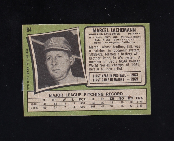 Marcel Lachemann 1971 Topps #84 RC at PristineAuction.com Marcel Lachemann 1971 Topps #84 RC at PristineAuction.com