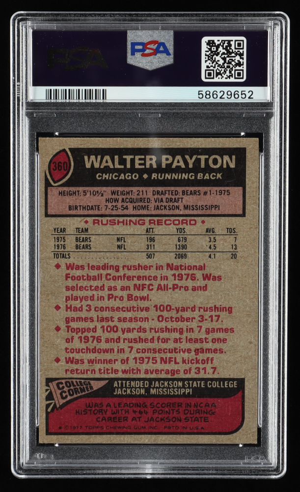 Walter Payton 1977 Topps AP #360 (PSA 6) at PristineAuction.com Walter Payton 1977 Topps AP #360 (PSA 6) at PristineAuction.com