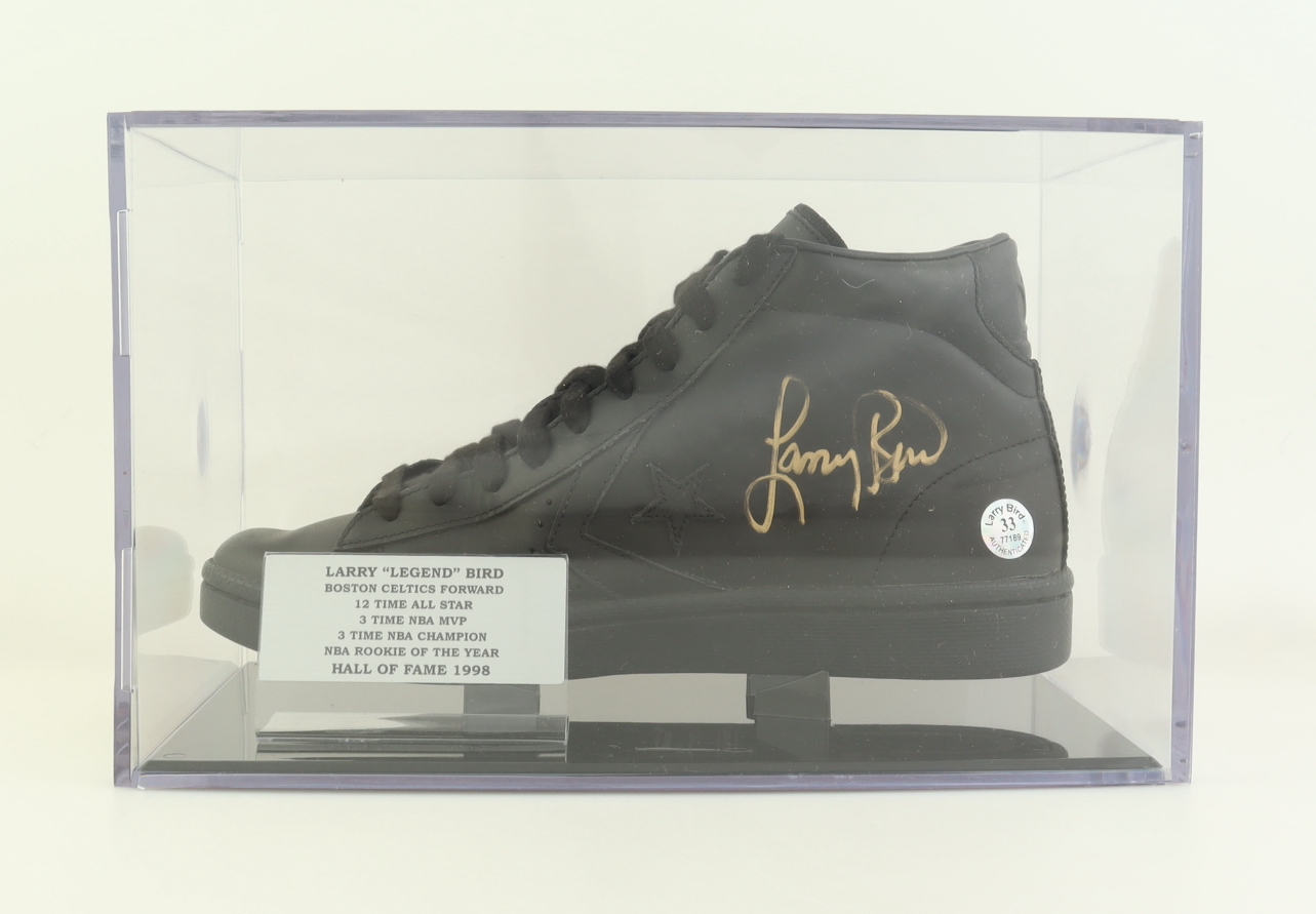 Larry Bird Signed Converse All-Star Basketball Shoe with Display Case (Bird) at PristineAuction.com Larry Bird Signed Converse All-Star Basketball Shoe with Display Case (Bird) at PristineAuction.com