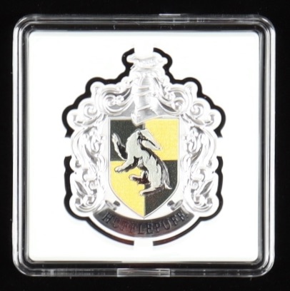 2021 Niue Silver Harry Potter Hogwarts House Banner - Hufflepuff Crest 1 oz .999 Fine Silver Coin with Original Packaging at PristineAuction.com 2021 Niue Silver Harry Potter Hogwarts House Banner - Hufflepuff Crest 1 oz .999 Fine Silver Coin with Original Packaging at PristineAuction.com