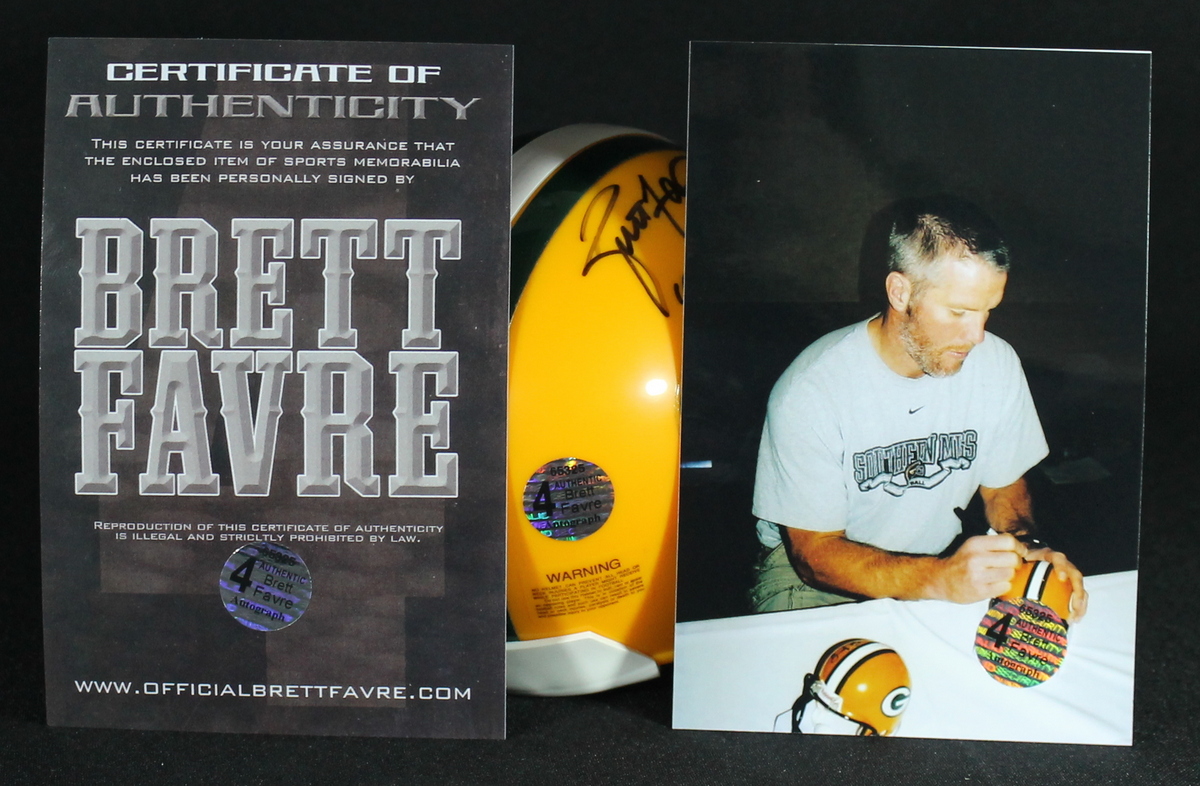 Brett Favre Signed Packers Mini-Helmet Inscribed "'95 '96 '97 MVP" (Favre COA) at PristineAuction.com Brett Favre Signed Packers Mini-Helmet Inscribed "'95 '96 '97 MVP" (Favre COA) at PristineAuction.com