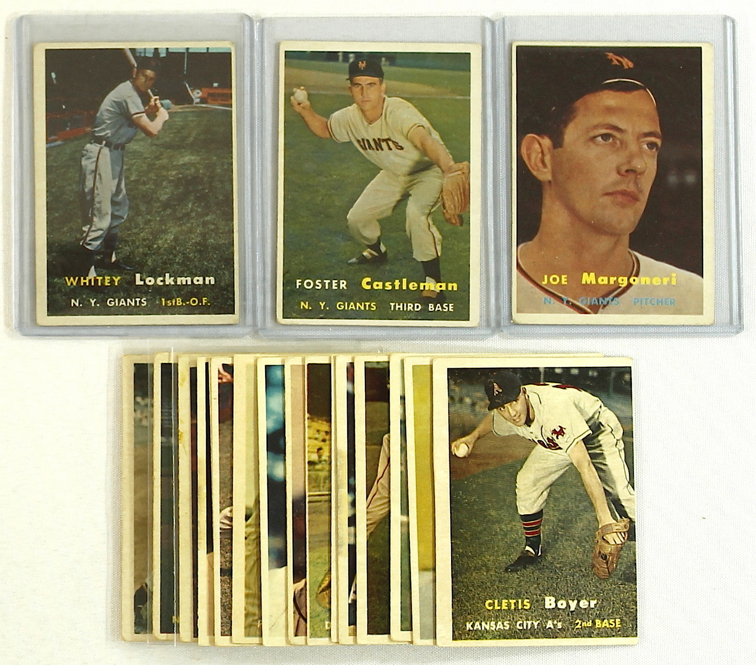 Lot of (19) 1957 Topps Baseball Cards with Tom Sturdivant, Al Worthington, Bob Keegan, Whitney Lockman, Joe Margoneri, Foster Castleman at PristineAuction.com Lot of (19) 1957 Topps Baseball Cards with Tom Sturdivant, Al Worthington, Bob Keegan, Whitney Lockman, Joe Margoneri, Foster Castleman at PristineAuction.com