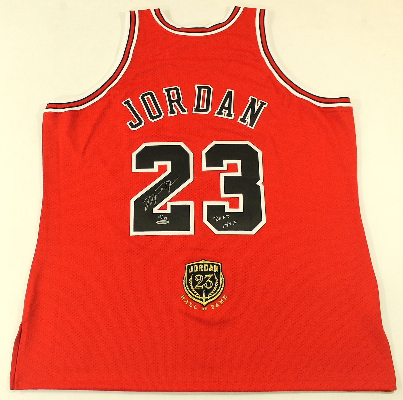 Michael Jordan Signed Limited Edition Authentic Mitchell & Ness "Hall of Fame" Bulls Jersey Inscribed "2009 HOF" #15/123 (UDA COA) at PristineAuction.com Michael Jordan Signed Limited Edition Authentic Mitchell & Ness "Hall of Fame" Bulls Jersey Inscribed "2009 HOF" #15/123 (UDA COA) at PristineAuction.com