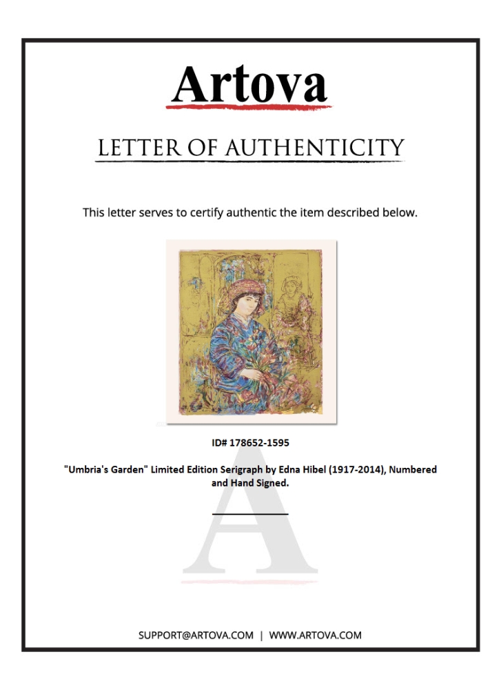 "Umbria's Garden" LE 15x20 Serigraph by Edna Hibel (Artova) at PristineAuction.com "Umbria's Garden" LE 15x20 Serigraph by Edna Hibel (Artova) at PristineAuction.com