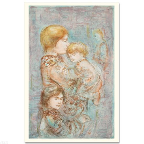 "Woman with Children" LE 29x42 Lithograph by Edna Hibel (Artova) at PristineAuction.com "Woman with Children" LE 29x42 Lithograph by Edna Hibel (Artova) at PristineAuction.com