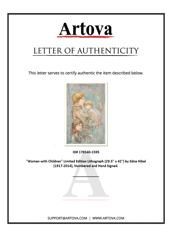 "Woman with Children" LE 29x42 Lithograph by Edna Hibel (Artova) at PristineAuction.com "Woman with Children" LE 29x42 Lithograph by Edna Hibel (Artova) at PristineAuction.com