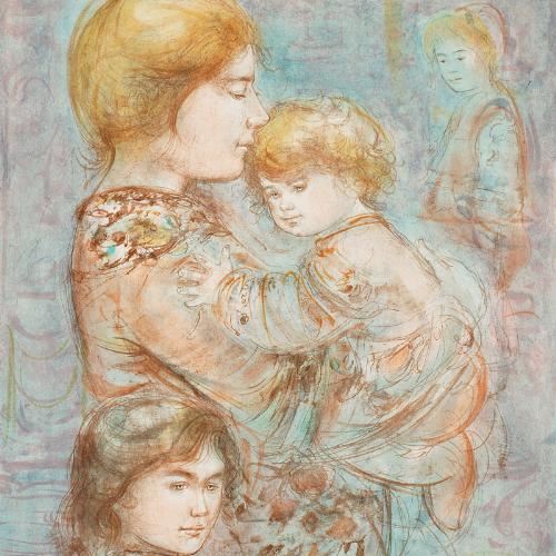 "Woman with Children" LE 29x42 Lithograph by Edna Hibel (Artova) at PristineAuction.com "Woman with Children" LE 29x42 Lithograph by Edna Hibel (Artova) at PristineAuction.com