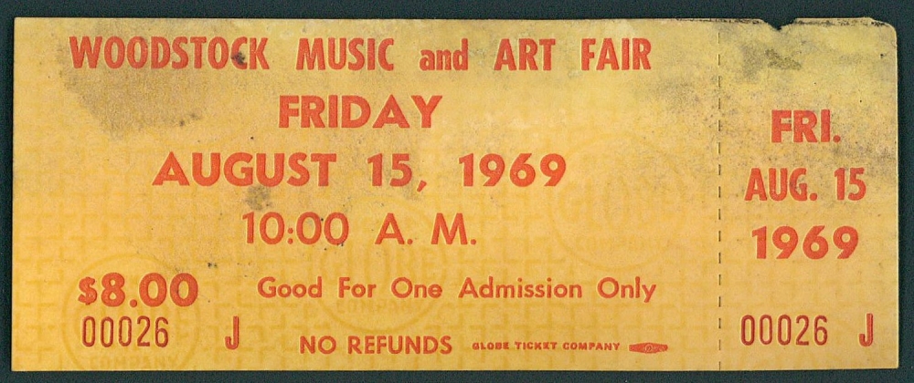 Authentic Unused Friday Woodstock Ticket from August 15
