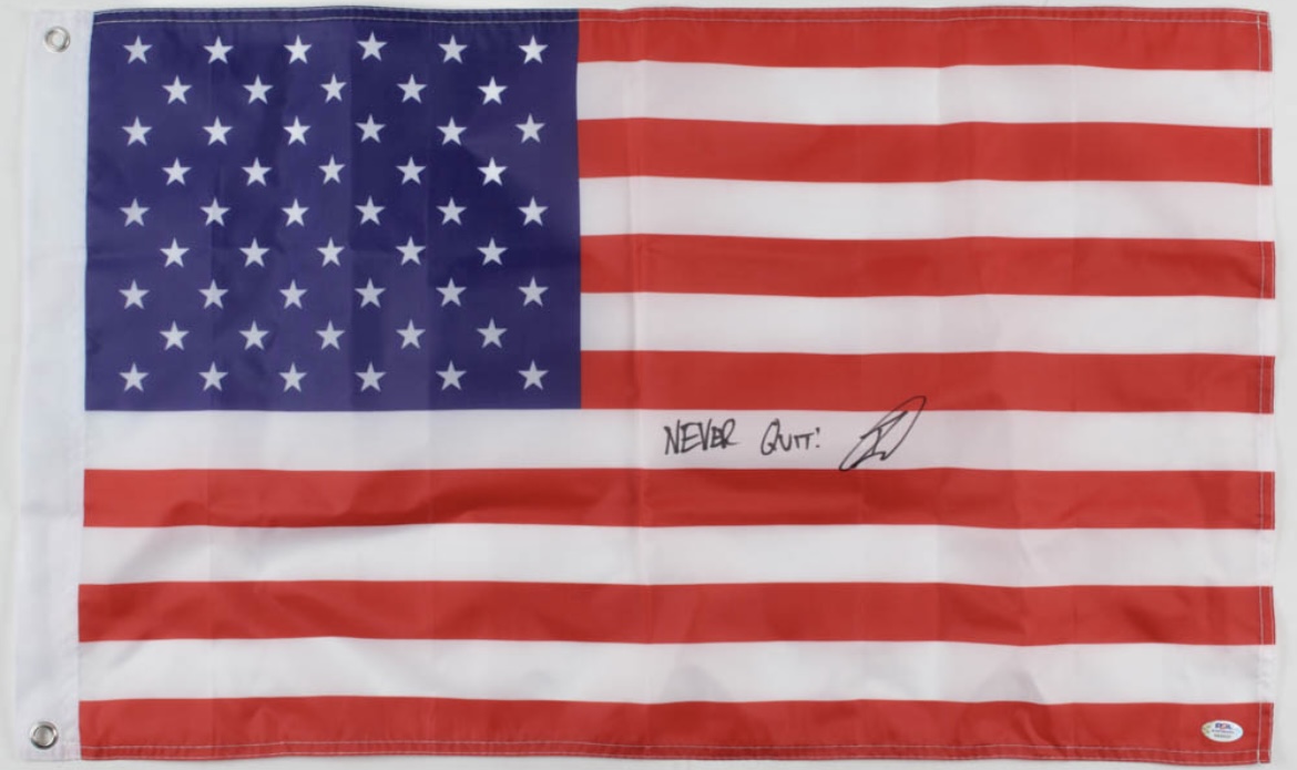 Robert O'Neill Signed 18x30 American Flag Inscribed "Never Quit!" (PSA) at PristineAuction.com Robert O'Neill Signed 18x30 American Flag Inscribed "Never Quit!" (PSA) at PristineAuction.com