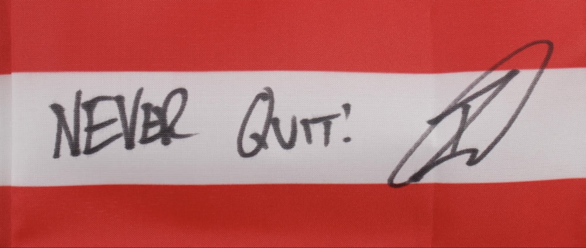 Robert O'Neill Signed 18x30 American Flag Inscribed "Never Quit!" (PSA) at PristineAuction.com Robert O'Neill Signed 18x30 American Flag Inscribed "Never Quit!" (PSA) at PristineAuction.com