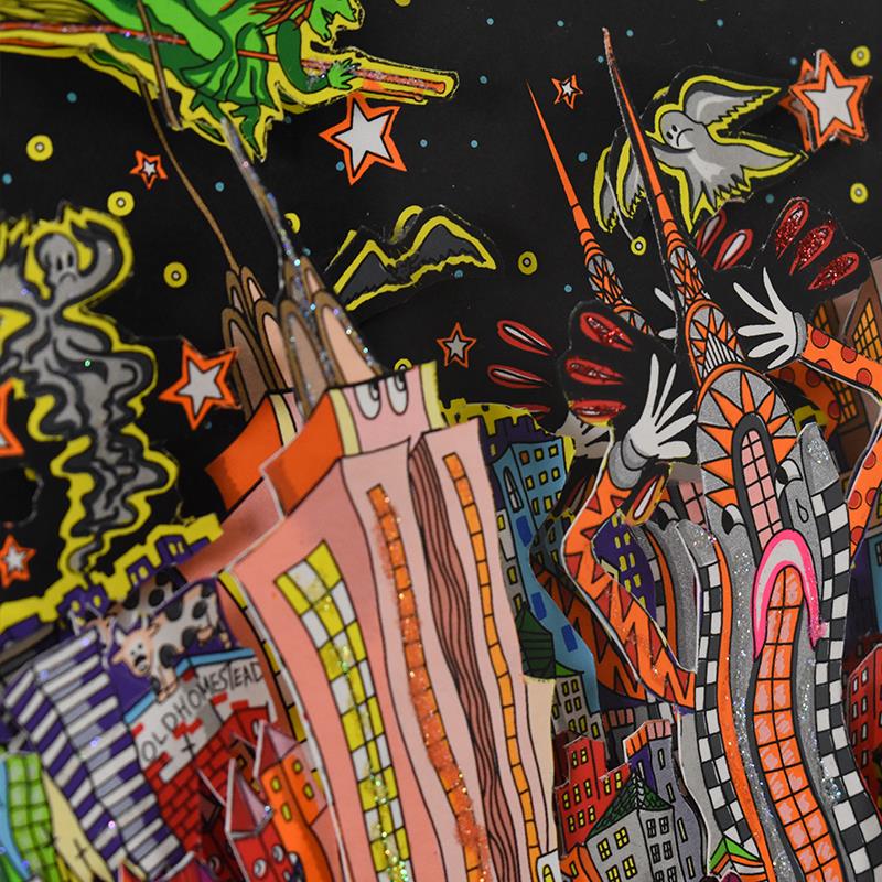 Charles Fazzino Signed "Ghost, Good Times and Gridlock (Yellow)" Numbered LE 24x18 Custom Framed 3D Silk Screen (PA) at PristineAuction.com Charles Fazzino Signed "Ghost, Good Times and Gridlock (Yellow)" Numbered LE 24x18 Custom Framed 3D Silk Screen (PA) at PristineAuction.com