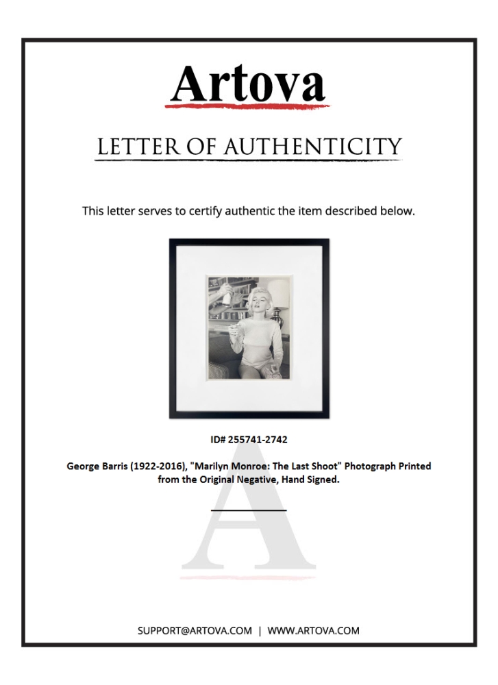 "Marilyn Monroe: The Last Shoot" 19x22 Custom Framed Photograph Printed from the Original Negative by George Barris (Artova) at PristineAuction.com "Marilyn Monroe: The Last Shoot" 19x22 Custom Framed Photograph Printed from the Original Negative by George Barris (Artova) at PristineAuction.com