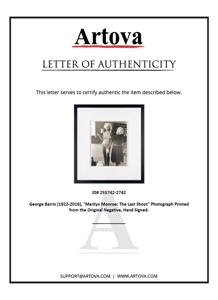 "Marilyn Monroe: The Last Shoot" 19x22 Custom Framed Photograph Printed from the Original Negative by George Barris (Artova) at PristineAuction.com "Marilyn Monroe: The Last Shoot" 19x22 Custom Framed Photograph Printed from the Original Negative by George Barris (Artova) at PristineAuction.com