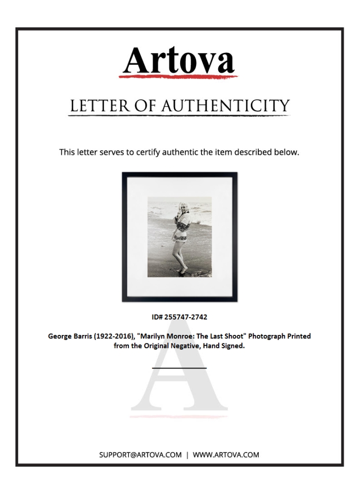 "Marilyn Monroe: The Last Shoot" 19x22 Custom Framed Photograph Printed from the Original Negative by George Barris (Artova) at PristineAuction.com "Marilyn Monroe: The Last Shoot" 19x22 Custom Framed Photograph Printed from the Original Negative by George Barris (Artova) at PristineAuction.com