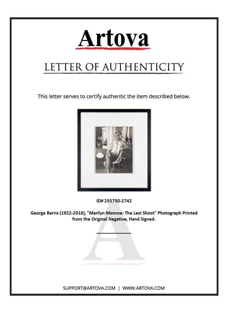 "Marilyn Monroe: The Last Shoot" 19x22 Custom Framed Photograph Printed from the Original Negative by George Barris (Artova) at PristineAuction.com "Marilyn Monroe: The Last Shoot" 19x22 Custom Framed Photograph Printed from the Original Negative by George Barris (Artova) at PristineAuction.com