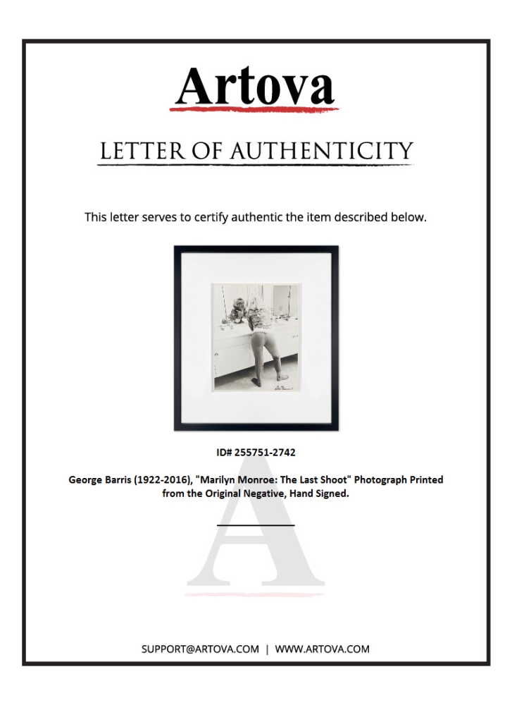 "Marilyn Monroe: The Last Shoot" 19x22 Custom Framed Photograph Printed from the Original Negative by George Barris (Artova) at PristineAuction.com "Marilyn Monroe: The Last Shoot" 19x22 Custom Framed Photograph Printed from the Original Negative by George Barris (Artova) at PristineAuction.com