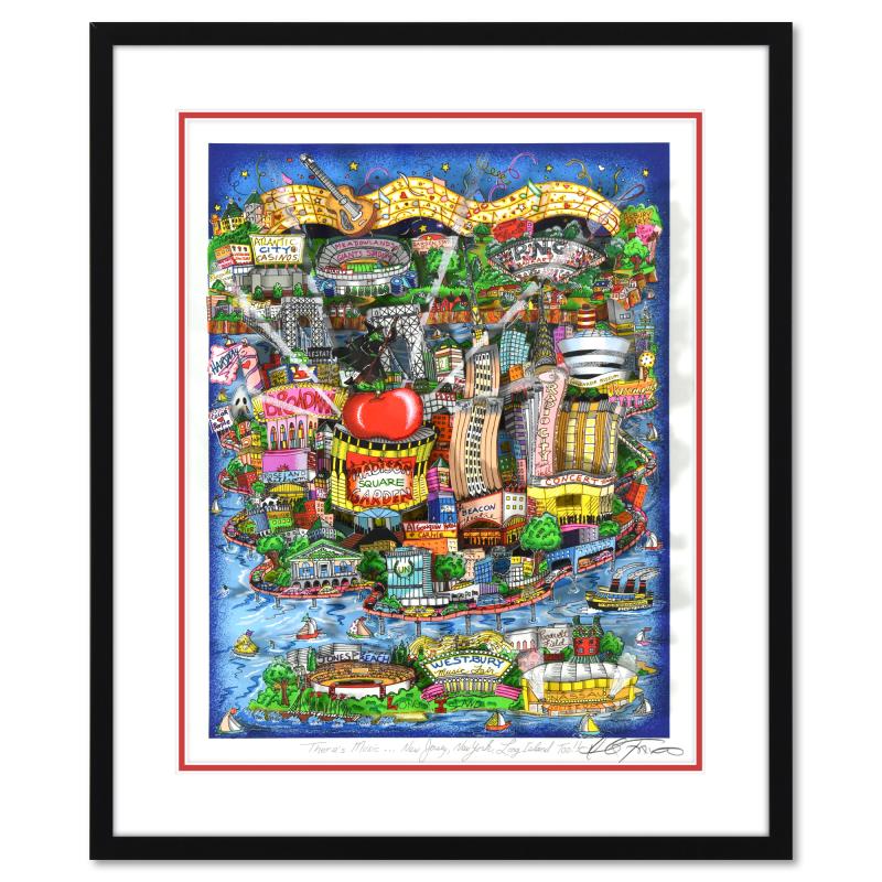 "There's Music: New Jersey, New York, Long Island Too!!" LE 22x27 Custom Framed 3D Silk Screen by Charles Fazzino (PA) at PristineAuction.com "There's Music: New Jersey, New York, Long Island Too!!" LE 22x27 Custom Framed 3D Silk Screen by Charles Fazzino (PA) at PristineAuction.com