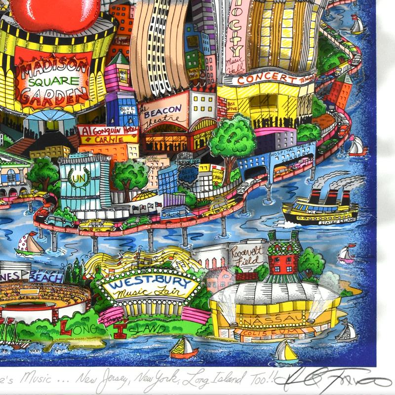 "There's Music: New Jersey, New York, Long Island Too!!" LE 22x27 Custom Framed 3D Silk Screen by Charles Fazzino (PA) at PristineAuction.com "There's Music: New Jersey, New York, Long Island Too!!" LE 22x27 Custom Framed 3D Silk Screen by Charles Fazzino (PA) at PristineAuction.com