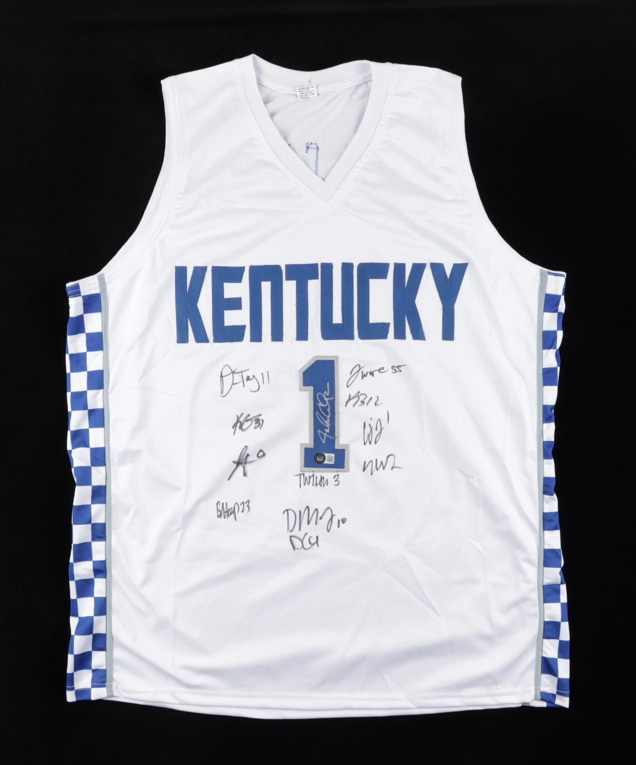 2021 Kentucky Wildcats Jersey Team-Signed by (12) with John Calipari, Bryce Hopkins, TyTy Washington, CJ Fredrick (Beckett) at PristineAuction.com 2021 Kentucky Wildcats Jersey Team-Signed by (12) with John Calipari, Bryce Hopkins, TyTy Washington, CJ Fredrick (Beckett) at PristineAuction.com