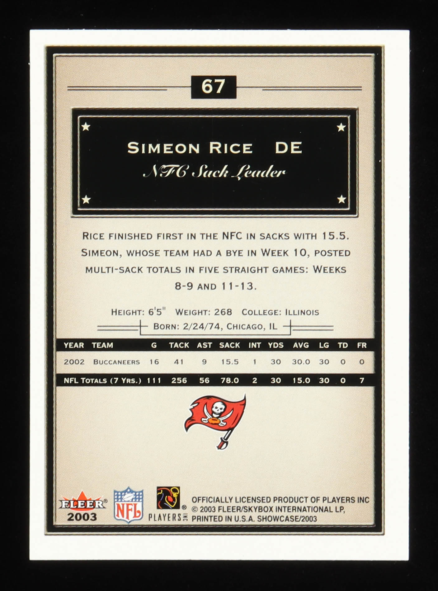 Simeon Rice 2003 Fleer Showcase #67 at PristineAuction.com Simeon Rice 2003 Fleer Showcase #67 at PristineAuction.com