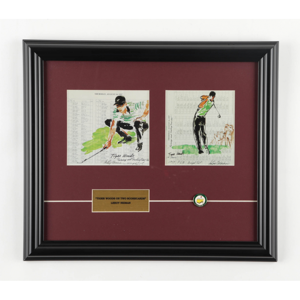"Tiger Woods On Two Scorecards" 13x15 Custom Framed Print Display with